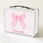 Girly Pink Polka Dots Waterverf Roze Gingham Bow (Achterkant)