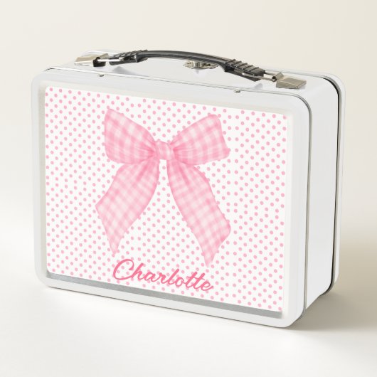 Girly Pink Polka Dots Waterverf Roze Gingham Bow (Achterkant)