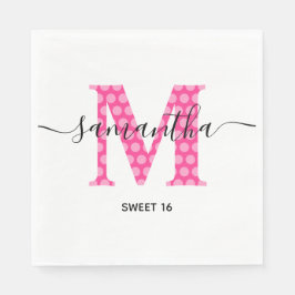 Girly Pink Polka gefotografeerd Monogram Sweet 16 Servet