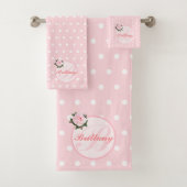 Girly Pink Pot Flower Monogram Bath Towel Se Bad Handdoek (Insitu)