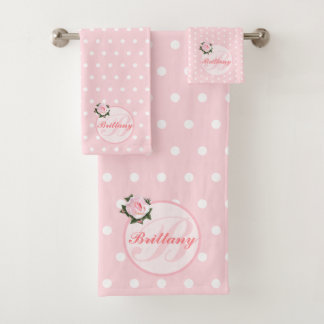 Girly Pink Pot Flower Monogram Bath Towel Se Bad Handdoek
