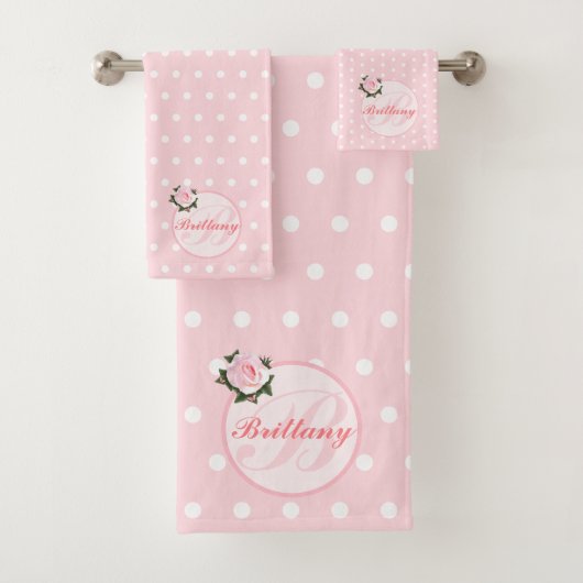 Girly Pink Pot Flower Monogram Bath Towel Se Bad Handdoek (Insitu)