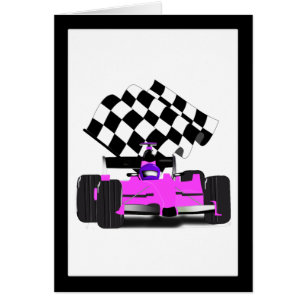 Girly Pink Race-auto met gecontroleerde vlag