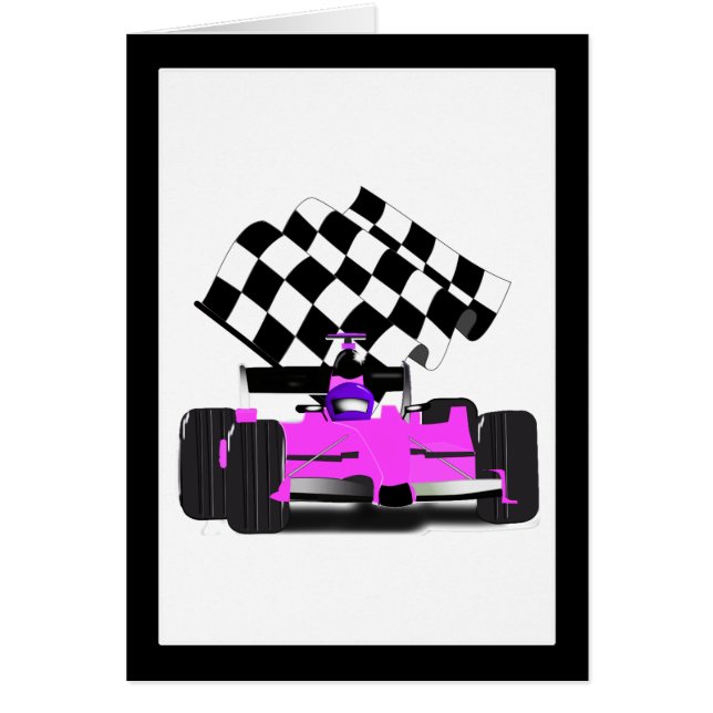 Girly Pink Race-auto met gecontroleerde vlag (Voorkant)