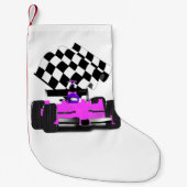 Girly Pink Race-auto met gecontroleerde vlag Kleine Kerstsok (Voorkant)