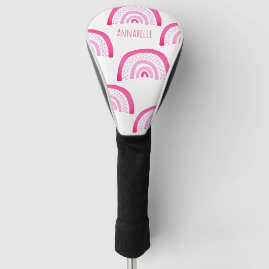 Girly Pink Rainbow Gepersonaliseerd Patroon Golfheadcover (Voorkant)