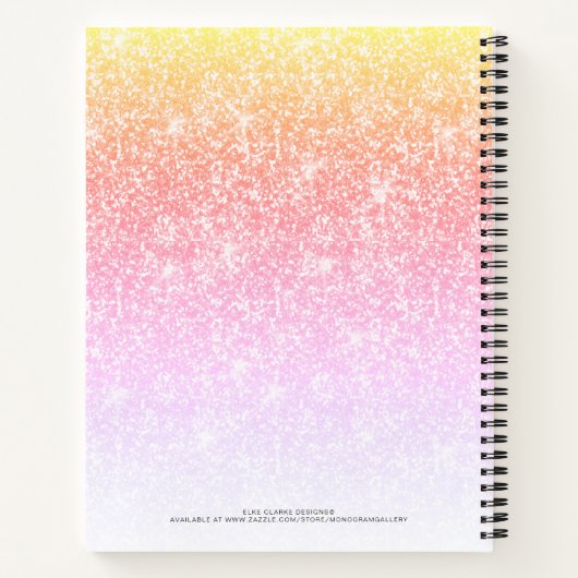 Girly Pink Rainbow Glitter Jouw naam Sketchbook Notitieboek (Achterkant)
