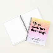 Girly Pink Rainbow Glitter Jouw naam Sketchbook Notitieboek (Binnen)