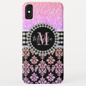 Girly Pink Rainbow Glitter Sparkle Monogram Naam Case-Mate iPhone Case (Achterkant)