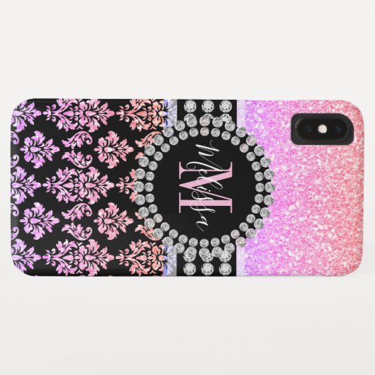 Girly Pink Rainbow Glitter Sparkle Monogram Naam Case-Mate iPhone Case (Achterkant (horizontaal))