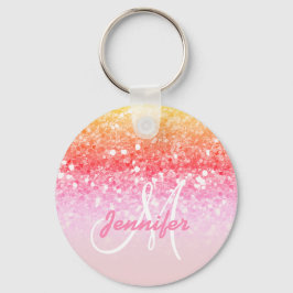 Girly Pink Rainbow Glitter Sparkles Sleutelhanger