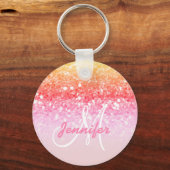 Girly Pink Rainbow Glitter Sparkles Sleutelhanger (Voorkant)