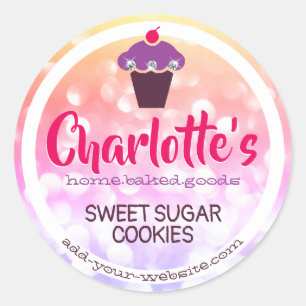 Girly Pink Rainbow Ombre Glitter Cupcake Baking Ronde Sticker