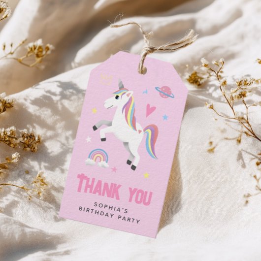 Girly Pink Rainbow Unicorn Kids Verjaardagsgunst Cadeaulabel
