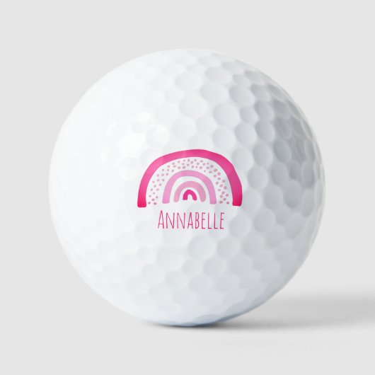 Girly Pink Rainbow Voornaam Golfballen (Voorkant)