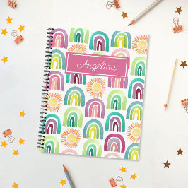Girly Pink Rainbows & Suns Pattern Back to School Notitieboek