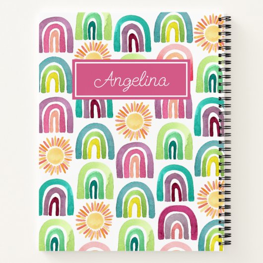 Girly Pink Rainbows & Suns Pattern Back to School Notitieboek (Achterkant)