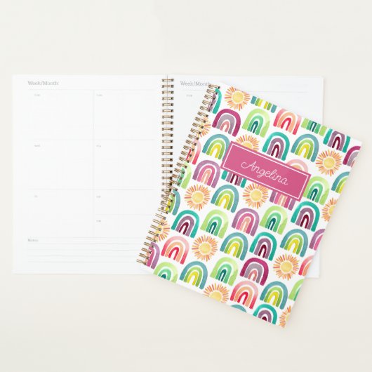Girly Pink Rainbows & Suns Pattern Back to School Planner (Display)
