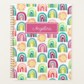 Girly Pink Rainbows & Suns Pattern Back to School Planner (Voorkant)