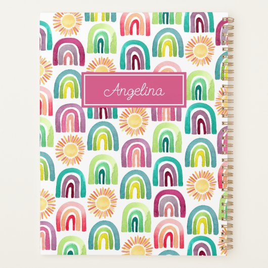 Girly Pink Rainbows & Suns Pattern Back to School Planner (Achterkant)