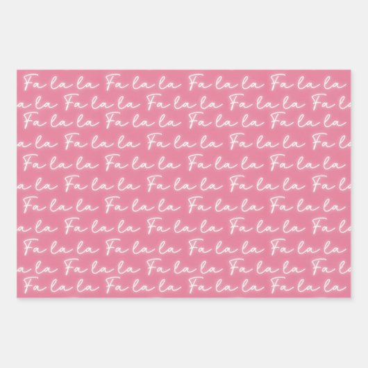 Girly Pink & Red Fa La Calligraphy Kerst Inpakpapier Vel (Voorkant 3)
