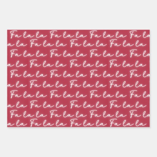 Girly Pink & Red Fa La Calligraphy Kerst Inpakpapier Vel (Voorkant)