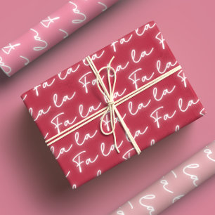 Girly Pink & Red Fa La Calligraphy Kerst Inpakpapier Vel