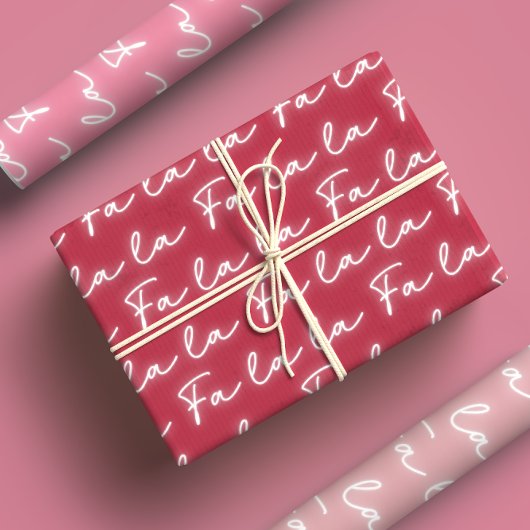 Girly Pink & Red Fa La Calligraphy Kerst Inpakpapier Vel