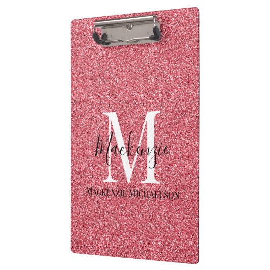Girly Pink Red Glitter Monogram Naam Klembord (Links)