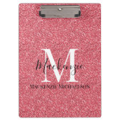 Girly Pink Red Glitter Monogram Naam Klembord (Voorkant)