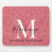 Girly Pink Red Glitter Monogram Naam Muismat (Voorkant)