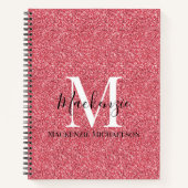 Girly Pink Red Glitter Monogram Name Notitieboek (Voorkant)