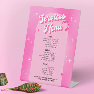Girly Pink Retro Beauty Spa Lashes Prijslijst Menu Reclamebord Met Voetstuk