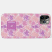 Girly Pink Retro Roos Floral Monogram Case-Mate iPhone Case (Achterkant (horizontaal))