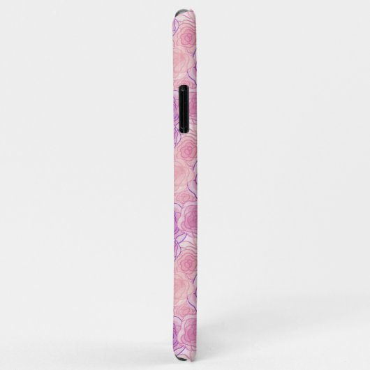 Girly Pink Retro Roos Floral Monogram Case-Mate iPhone Case (Achterkant/rechts)