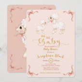 Girly Pink Ribbon Lamb Baby shower Uitnodiging (Voorkant / Achterkant)