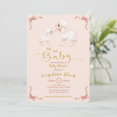 Girly Pink Ribbon Lamb Baby shower Uitnodiging (Staand voorkant)