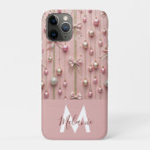 Girly Pink Ribbon Modern Monogram Case-Mate iPhone Case (Achterkant)