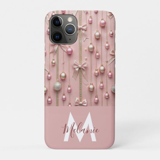 Girly Pink Ribbon Modern Monogram Case-Mate iPhone Case (Achterkant)
