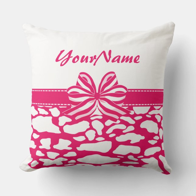 Girly Pink Ribbon Sierkussen (Voorkant)