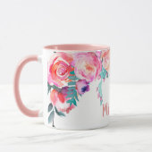 Girly Pink Rose Bloemen Elegante Gepersonaliseerde Mok (Links)