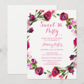 Girly Pink Rose Flower Sweet 16 Party Invitation Kaart (Voorkant / Achterkant)