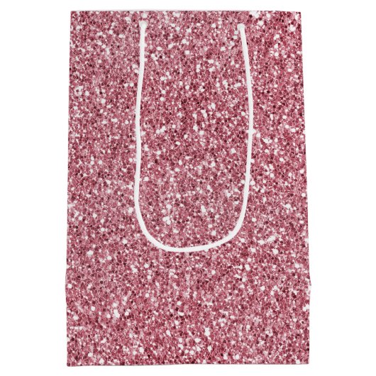 Girly Pink Rose Glitter   Medium Cadeauzakje (Achterkant)