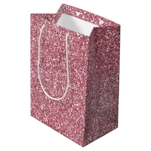 Girly Pink Rose Glitter   Medium Cadeauzakje (Achterkant Gekanteld)