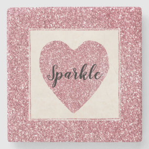 Girly Pink Rose Glitter Sparkle Stenen Onderzetter