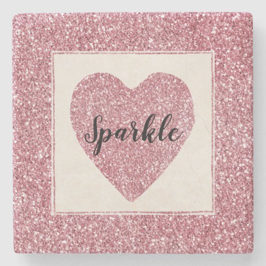 Girly Pink Rose Glitter Sparkle Stenen Onderzetter (Voorkant)