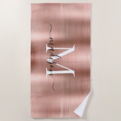 Girly Pink Rose Gold Brushed Metal Script Monogram Strandlaken (Voorkant)