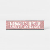 Girly Pink Rose Gold Chic Faux Glitter Patroon Bureau Naambordje (Voorkant)