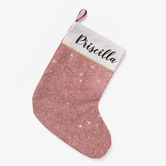 Girly Pink Rose Gold Chic Faux Glitter Patroon Kleine Kerstsok (Voorkant (Hangend))