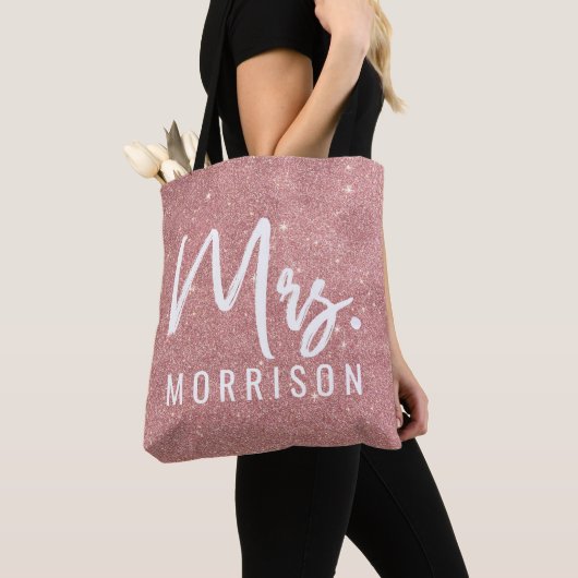Girly Pink Rose Gold Chic Faux Glitter Patroon Tote Bag (Dichtbij)